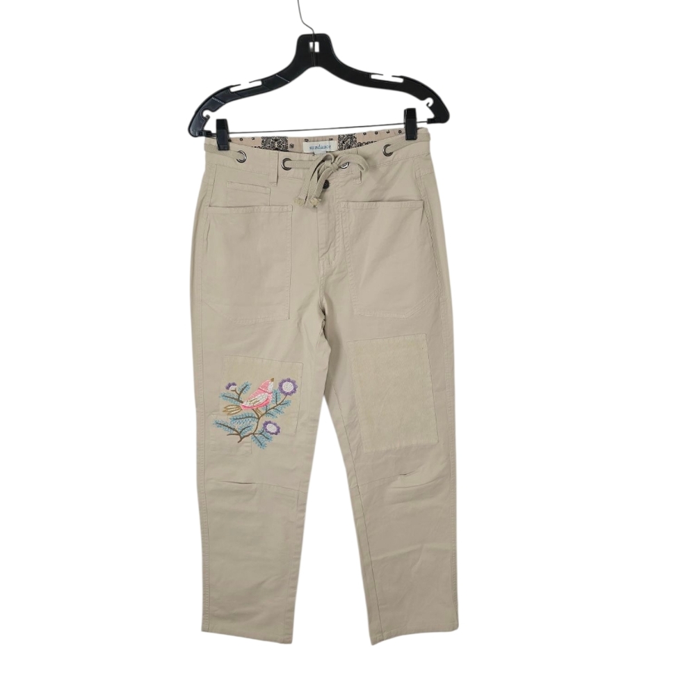 Sundance Ariel Embroidered Pants in Stone‎ Size 2 Embroidery Patches NWT Flawed